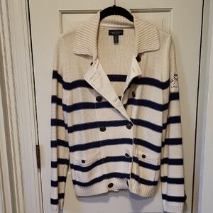 Ralph Lauren Navy and Cream Double-Breasted Sweater